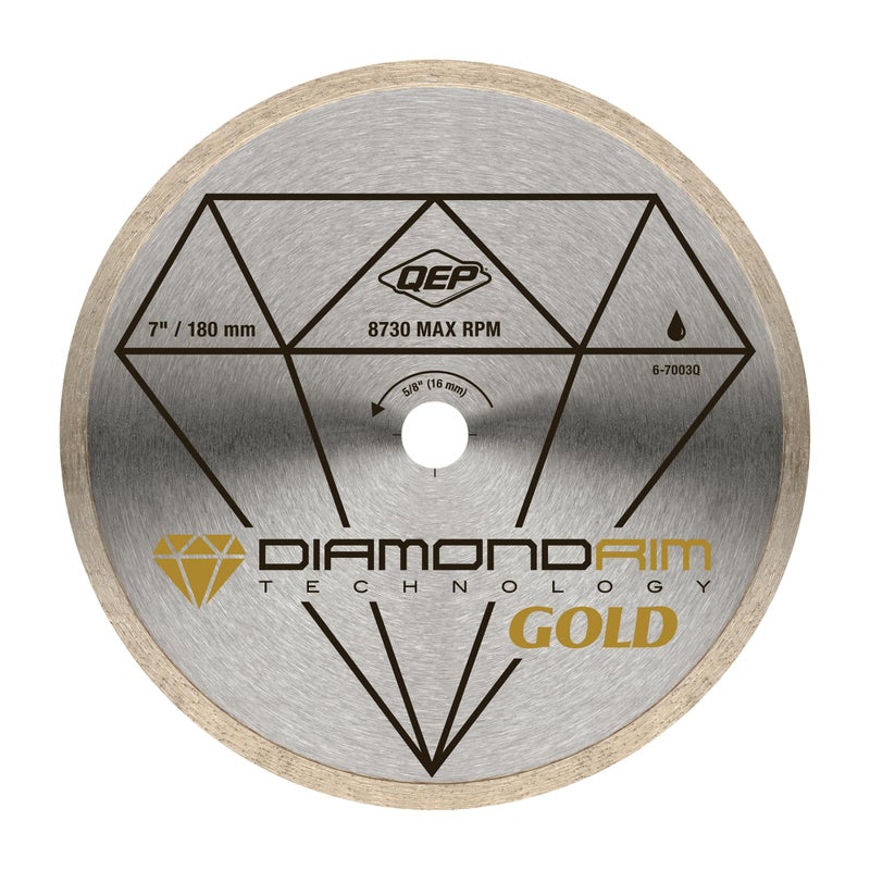 QEP 7" Continuous Rim Premium Diamond Blade for Wet or Dry Cutting of Ceramic, Porcelain, and Marble Tile, Silver - Image 1